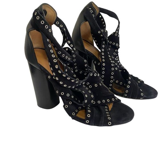 ISABEL MARANT Aydan Black Suede Eyelet Wrap Around Sandals Heels - Picture 2 of 11